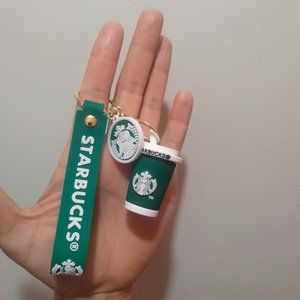 Starbucks Milk Tea Cup Coffee Keychain 3D Green/White